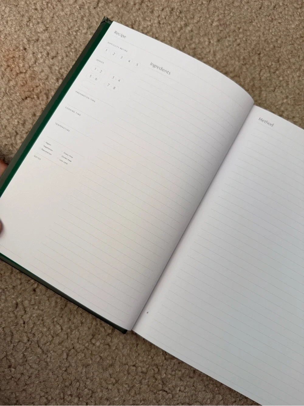 Dark Green Recipe Book - Hardcover Kitchen Planner